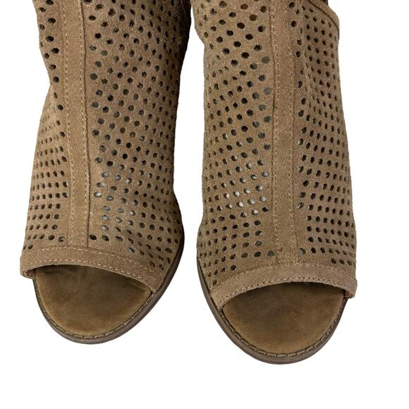 Lucky Brand Larise Leather Open Toe Perforated Bootie Tan Size 9 Wide - Picture 2 of 11